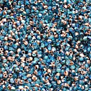 100pcs Czech Fire Polished Faceted Glass Beads Round 2mm Light Aquamarine Copper Rainbow