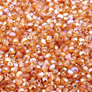 100pcs Czech Fire Polished Faceted Glass Beads Round 3mm Crystal Orange Rainbow