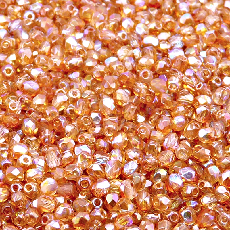 100pcs Czech Fire Polished Faceted Glass Beads Round 3mm Crystal Orange Rainbow