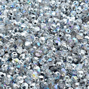 100pcs Czech Fire Polished Faceted Glass Beads Round 3mm Crystal Silver Rainbow