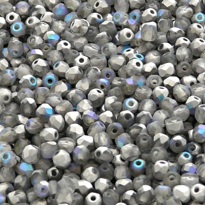 100pcs Czech Fire Polished Faceted Glass Beads Round 3mm Crystal Silver Rainbow Matte