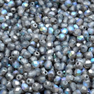 100pcs Czech Fire Polished Faceted Glass Beads Round 3mm Crystal Graphite Rainbow Matte