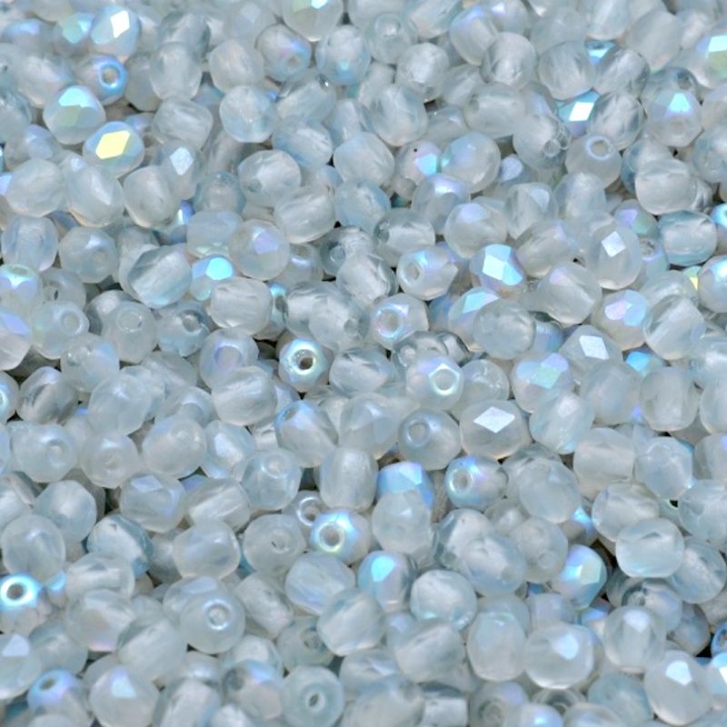 100pcs Czech Fire Polished Faceted Glass Beads Round 3mm Crystal Blue Rainbow Matte