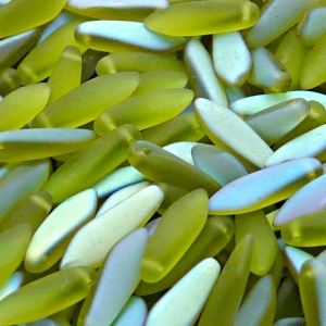 30pcs Czech Pressed Glass Dagger Beads 5x16mm Olivine AB Matte