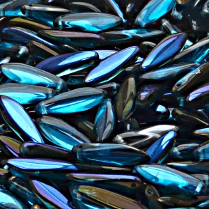 30pcs Czech Pressed Glass Dagger Beads 5x16mm Aquamarine Azuro