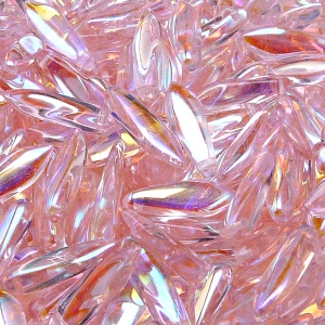 30pcs Czech Pressed Glass Dagger Beads 5x16mm Rosaline AB