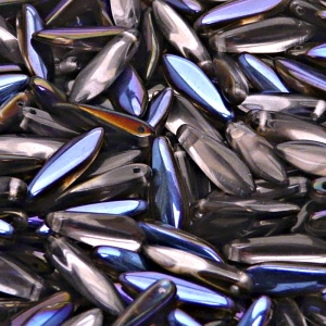 30pcs Czech Pressed Glass Dagger Beads 5x16mm Rosaline Azuro