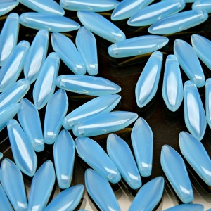 30pcs Czech Pressed Glass Dagger Beads 5x16mm Aqua Opal
