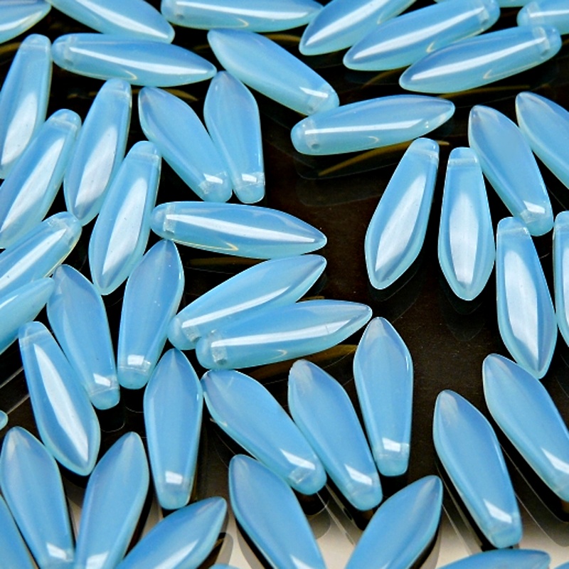 30pcs Czech Pressed Glass Dagger Beads 5x16mm Aqua Opal