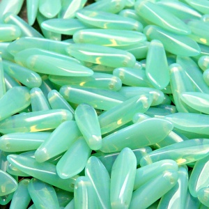 30pcs Czech Pressed Glass Dagger Beads 5x16mm Green Aqua Opal