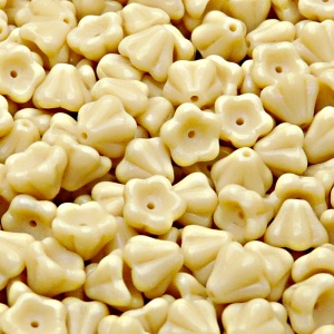 30pcs Czech Pressed Glass Bell Flowers Beads 6x8mm Opaque Beige