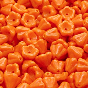30pcs Czech Pressed Glass Bell Flowers Beads 6x8mm Opaque Orange
