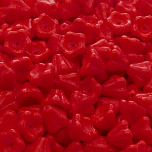 30pcs Czech Pressed Glass Bell Flowers Beads 6x8mm Opaque Red Coral