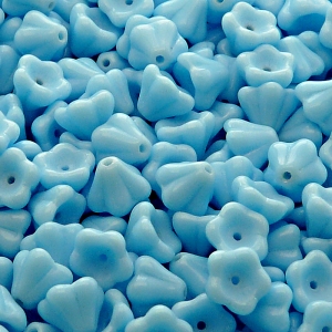 30pcs Czech Pressed Glass Bell Flowers Beads 6x8mm Opaque Turquoise Blue