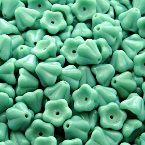 30pcs Czech Pressed Glass Bell Flowers Beads 6x8mm Opaque Turquoise Green