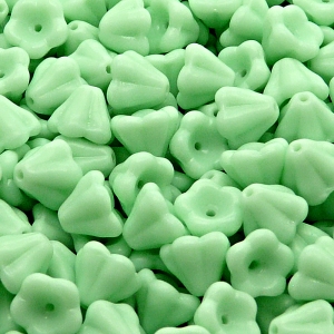 30pcs Czech Pressed Glass Bell Flowers Beads 6x8mm Opaque Mint Green