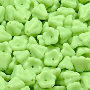30pcs Czech Pressed Glass Bell Flowers Beads 6x8mm Opaque Light Lettuce Green