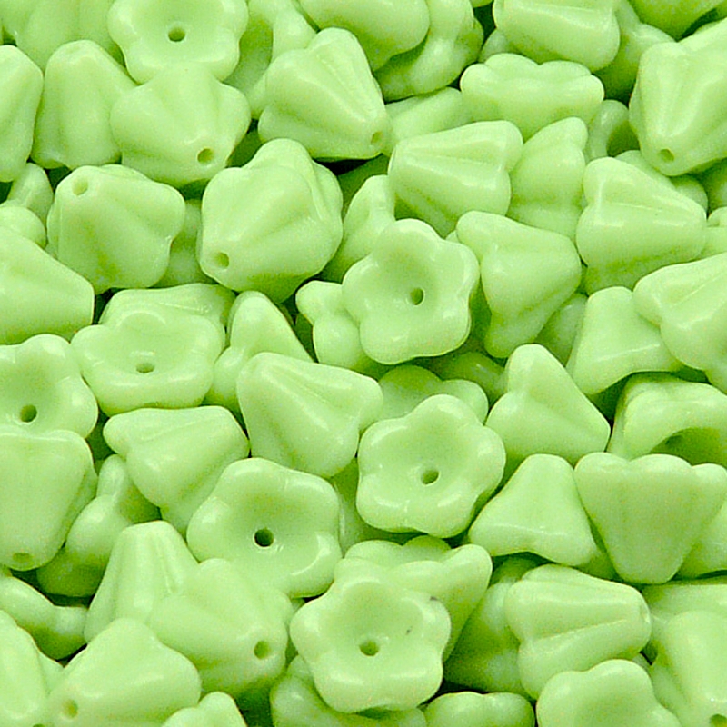 30pcs Czech Pressed Glass Bell Flowers Beads 6x8mm Opaque Light Lettuce Green