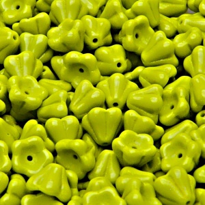 30pcs Czech Pressed Glass Bell Flowers Beads 6x8mm Opaque Olivine