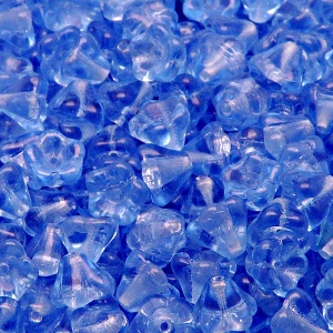 30pcs Czech Pressed Glass Bell Flowers Beads 6x8mm Sapphire