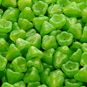 30pcs Czech Pressed Glass Bell Flowers Beads 6x8mm Green Opal