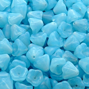 30pcs Czech Pressed Glass Bell Flowers Beads 6x8mm Aqua Opal