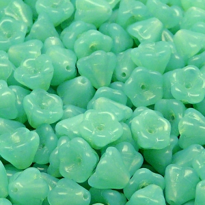 30pcs Czech Pressed Glass Bell Flowers Beads 6x8mm Green Aqua Opal