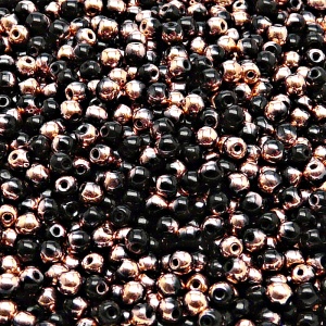 200pcs Czech Pressed Glass Round Beads 3mm Jet Gold Capri
