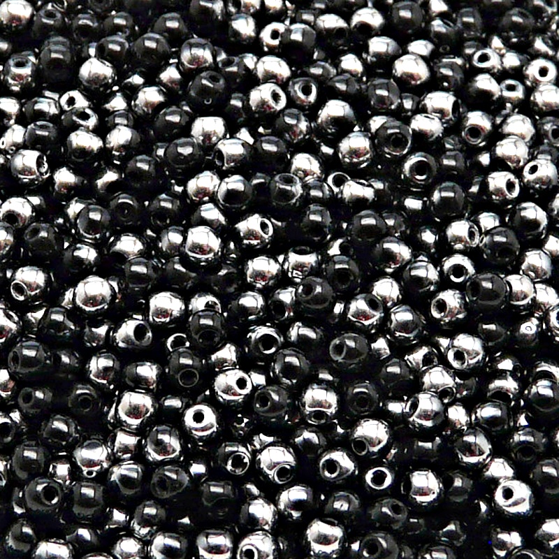 200pcs Czech Pressed Glass Round Beads 3mm Jet Chrome