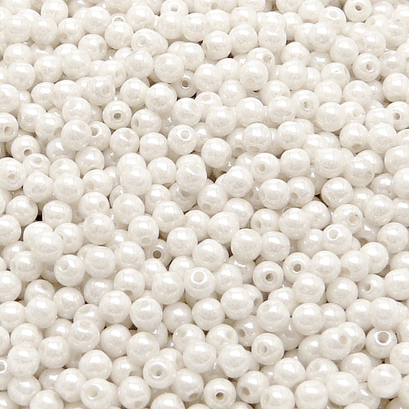 200pcs Czech Pressed Glass Round Beads 3mm Opaque White Ceramic Look