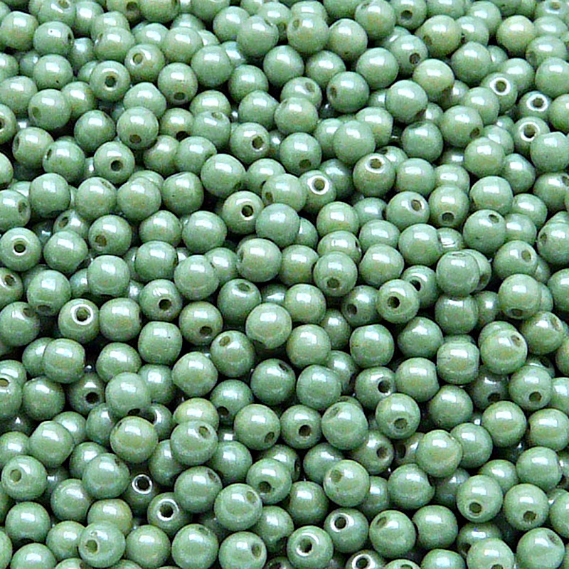 200pcs Czech Pressed Glass Round Beads 3mm Opaque Green Ceramic Look