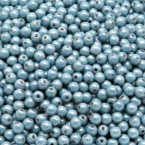 200pcs Czech Pressed Glass Round Beads 3mm Opaque Blue Ceramic Look