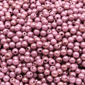 200pcs Czech Pressed Glass Round Beads 3mm Opaque Violet Gold Ceramic Look