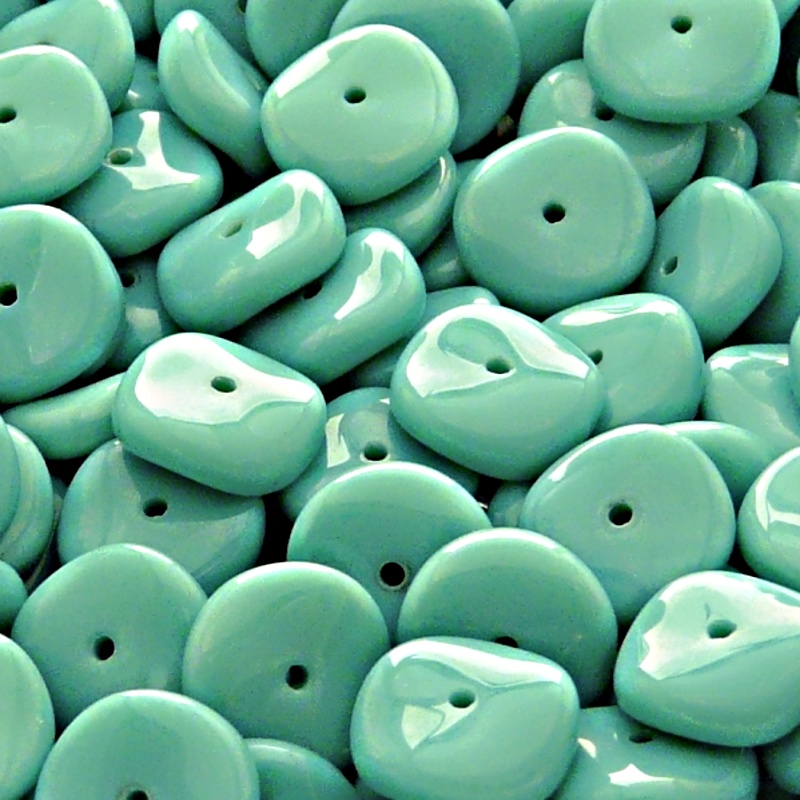 10pcs Czech Pressed Glass Flat Ripple Round Beads 12mm Opaque Turquoise Green