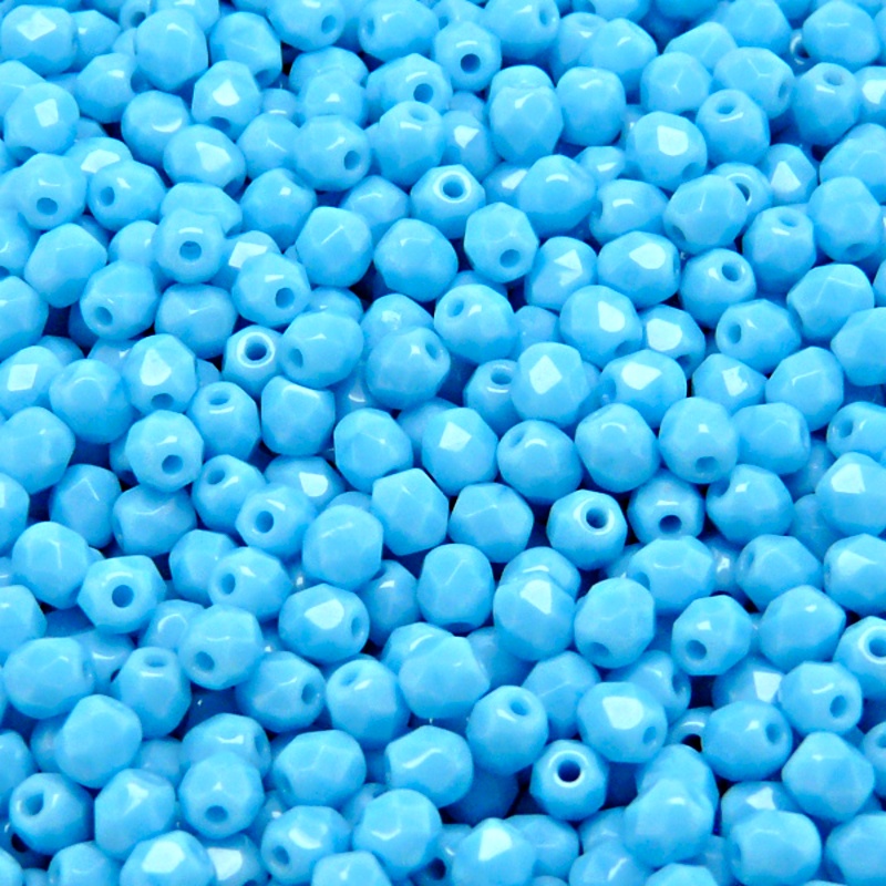 100pcs Czech Fire Polished Faceted Glass Beads Round 4mm Opaque Turquoise Blue