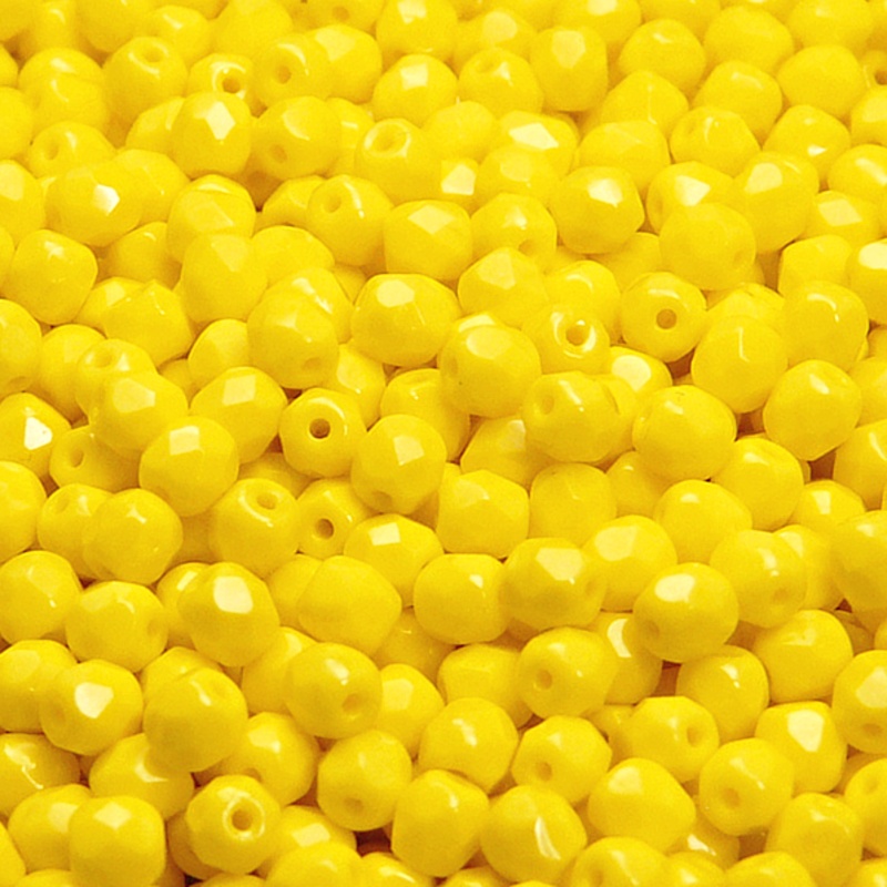 100pcs Czech Fire Polished Faceted Glass Beads Round 4mm Opaque Yellow