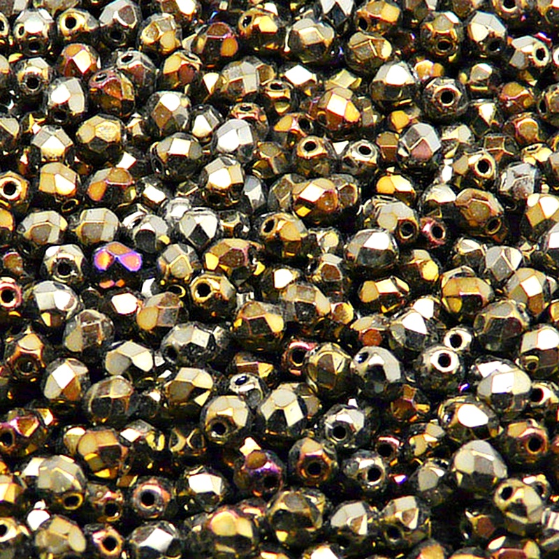 100pcs Czech Fire Polished Faceted Glass Beads Round 4mm Jet Brown Iris