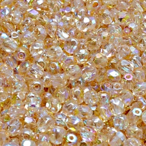 100pcs Czech Fire Polished Faceted Glass Beads Round 4mm Crystal Yellow Rainbow