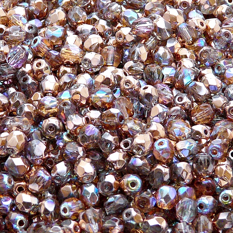 100pcs Czech Fire Polished Faceted Glass Beads Round 4mm Crystal Copper Rainbow