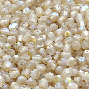 100pcs Czech Fire Polished Faceted Glass Beads Round 4mm Crystal Lemon Rainbow Matte