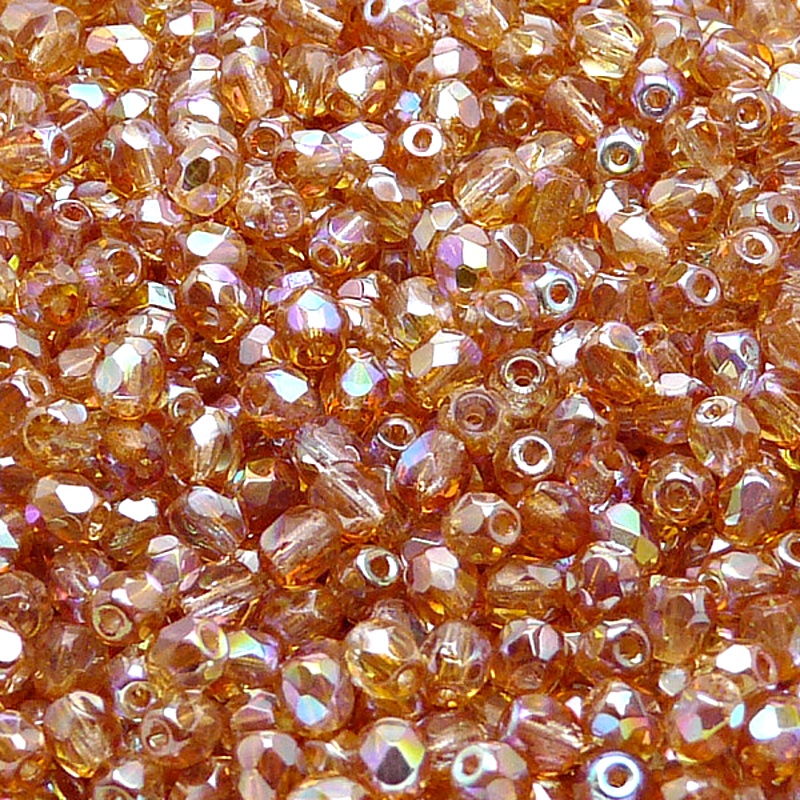 100pcs Czech Fire Polished Faceted Glass Beads Round 4mm Crystal Orange Rainbow