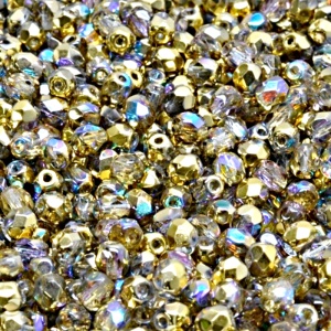 100pcs Czech Fire Polished Faceted Glass Beads Round 4mm Crystal Golden Rainbow