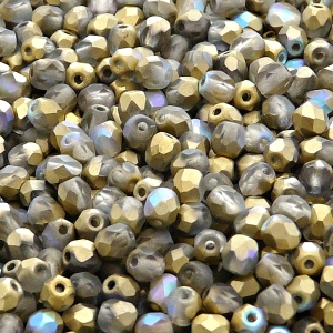100pcs Czech Fire Polished Faceted Glass Beads Round 4mm Crystal Golden Rainbow Matte