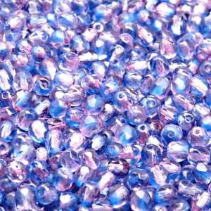 100pcs Czech Fire Polished Faceted Glass Beads Round 4mm Crystal Aqua Blue Pink Two Tone Color Luster Coating