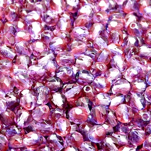100pcs Czech Fire Polished Faceted Glass Beads Round 4mm Crystal Red Violet Two Tone Color Luster Coating