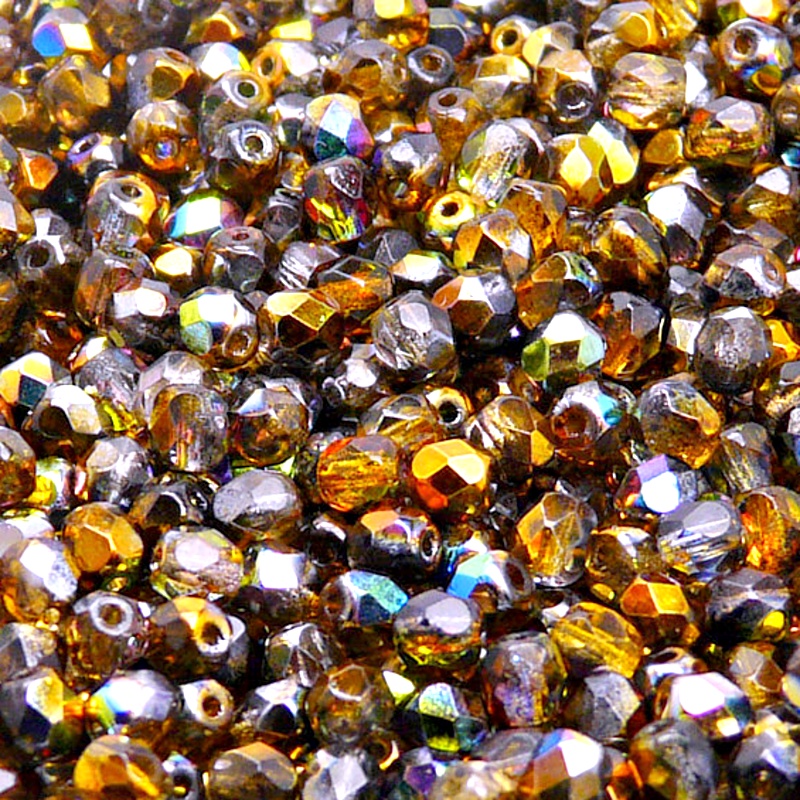 100pcs Czech Fire Polished Faceted Glass Beads Round 4mm Crystal Orange Grey Magic