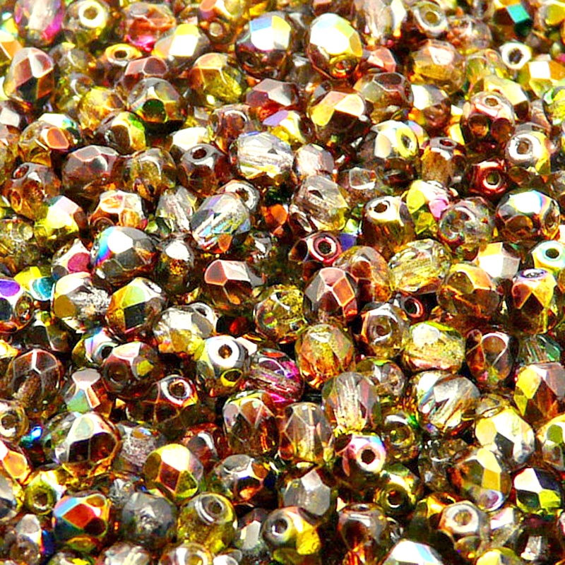 100pcs Czech Fire Polished Faceted Glass Beads Round 4mm Crystal Yellow Brown Magic