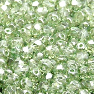 50pcs Czech Fire Polished Faceted Glass Beads Round 6mm Crystal Light Green Luster