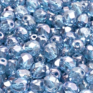 50pcs Czech Fire Polished Faceted Glass Beads Round 6mm Crystal Blue Luster