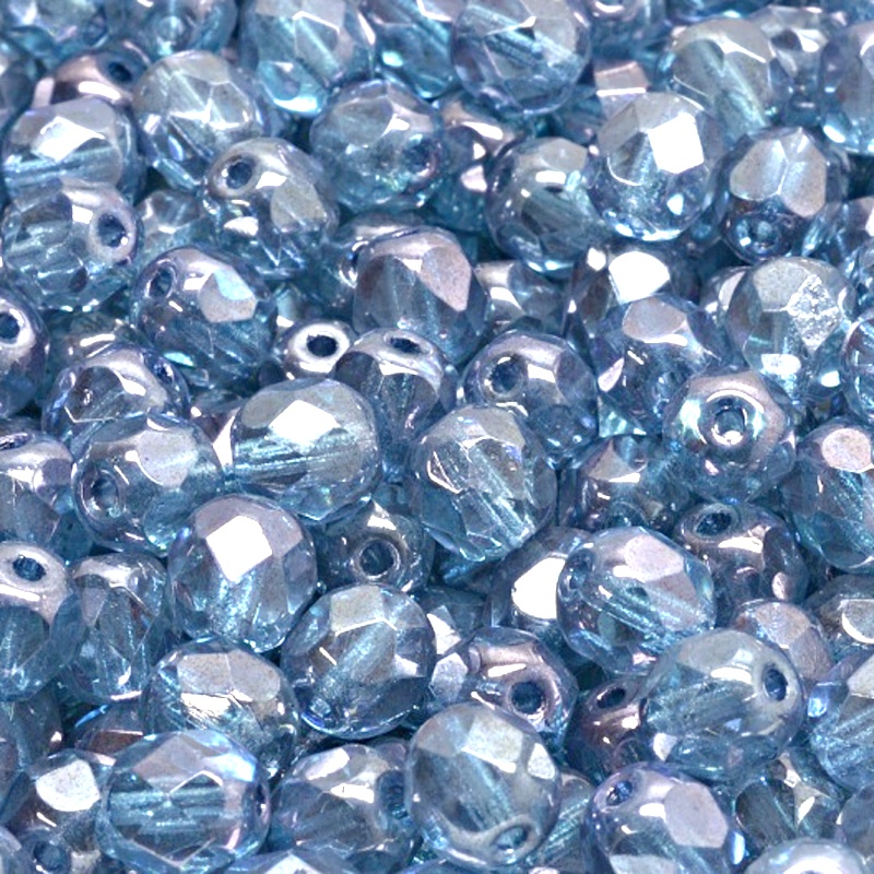 50pcs Czech Fire Polished Faceted Glass Beads Round 6mm Crystal Blue Luster